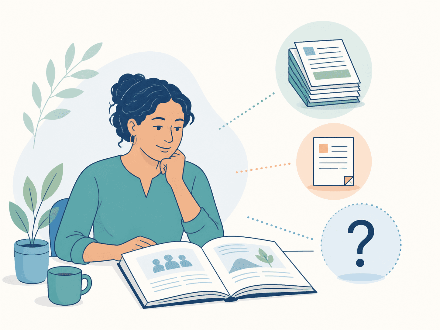 An editorial illustration of a reader comparing established evidence, limited evidence, and open questions.